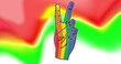 Image of rainbow peace gesture over colourful background
