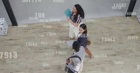 Poster - Image of data processing over diverse business people in office