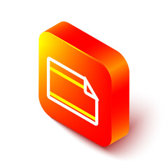 Poster - Isometric line Paper adhesive sticker with curved corner icon isolated on white background. Orange square button. Vector