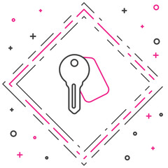 Poster - Line Hotel door lock key icon isolated on white background. Colorful outline concept. Vector