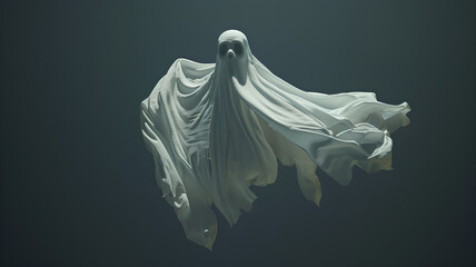 Wall Mural - scary white dressed halloween ghost costume. The ghost dressed in white and floating in the water