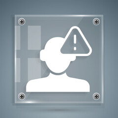 Poster - White Finding a problem in psychology icon isolated on grey background. Square glass panels. Vector