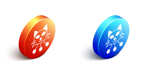 Poster - Isometric NFT Digital crypto art icon isolated on white background. Non fungible token. Orange and blue circle button. Vector