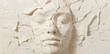 Artwork, abstract art of human face with closed eyes made of torn paper