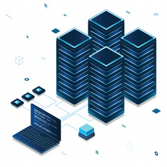 Poster - Database servers. Server room data center. Hosting server isometric. Vector isometric illustration
