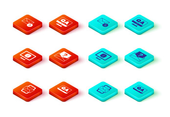 Poster - Set Mobile and envelope, Question Answer, Monitor with information, Envelope question mark, and New, email incoming message icon. Vector
