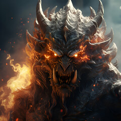  3d illustration of a demon with fire and smoke in the background