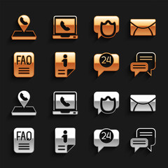 Poster - Set Information, Mail and e-mail, Speech bubble chat, Telephone 24 hours support, FAQ information, Call center location and icon. Vector
