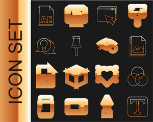 Poster - set line text, rgb and cmyk color mixing, picture landscape, web design development, push pin, light
