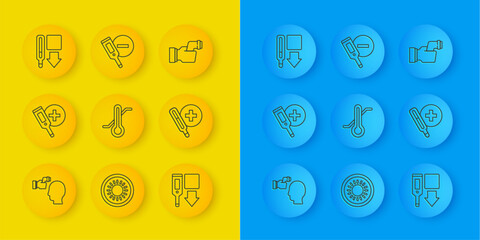 Poster - Set line Checking body temperature, Digital thermometer, Meteorology, Medical, and icon. Vector