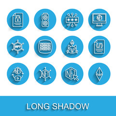 Poster - Set line NFT Digital crypto art, blockchain technology, Document and, Ethereum ETH, Binary code, and icon. Vector
