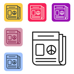 Poster - Black line News icon isolated on white background. Newspaper sign. Mass media symbol. Set icons in color square buttons. Vector