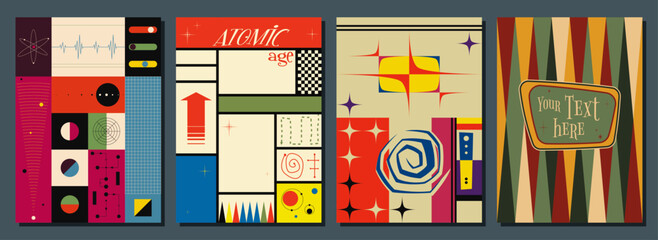 Wall Mural - 1960s abstract posters template set. backgrounds for retro party, event. mid century modern colors a