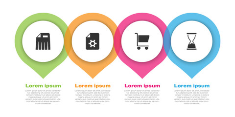Poster - Set Paper shredder, Document settings, Shopping cart and Old hourglass. Business infographic template. Vector