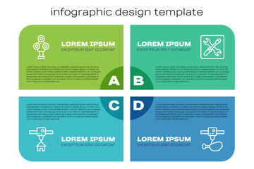 Sticker - Set line 3D printer house, scanner, chicken leg and setting. Business infographic template. Vector