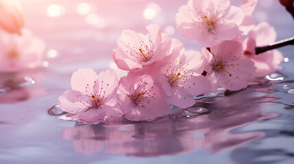 Poster - Tranquil Pink Cherry Blossoms with Soft Water Reflections