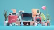 © Orxan - Advertising banner for a mega sale, featuring a 3D illustration of various home and smart electronic devices with discounts up to fifty percent