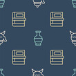 Set line Classic teapot, Book and Ancient amphorae on seamless pattern. Vector