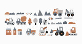 Fototapeta Pokój dzieciecy - Cute little cars, truck. Cartoon cars adventures. Flat vector illustrations isolated on white background