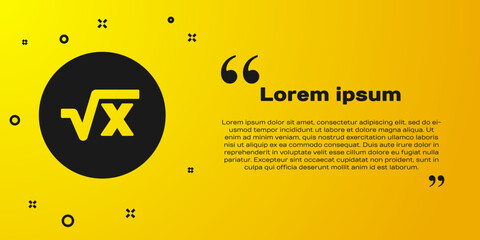Poster - Black Square root of x glyph icon isolated on yellow background. Mathematical expression. Vector