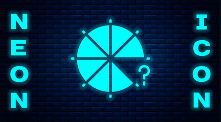 Poster - Glowing neon Circle of pieces icon isolated on brick wall background. Vector