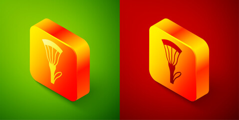 Sticker - Isometric Egyptian lotus icon isolated on green and red background. Square button. Vector