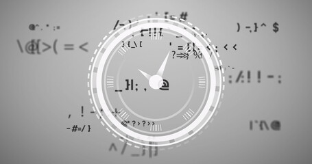 Leinwandbilder - Image of clock moving over math formulas over grey background