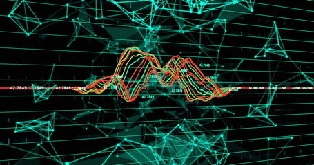 Poster - Image of data processing over networks of connections on black background