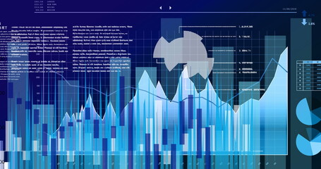 Poster - Image of data processing on blue background