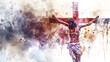 Jesus dies on the Cross. Digital watercolor painting.