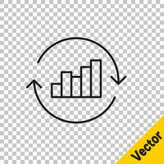 Canvas Print - Black line Pie chart infographic icon isolated on transparent background. Diagram chart sign. Vector