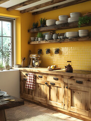 Wall Mural - Stylish yellow kitchen interior