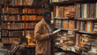 © photo for everything - Young man choosing book on shelf in home library