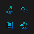 Set line Telescope, Chemistry report, Test tube and Chemical formula. Gradient color icons. Vector
