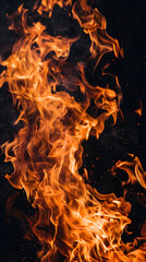 Wall Mural - Close up photo of flames from a big fire on black background