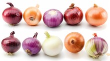 Collection Of Raw Onions With Various Colors And Shapes Isolated On White Background Vegetable Photography