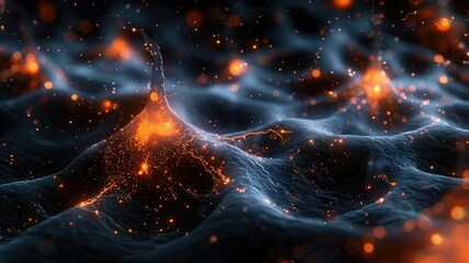 Poster - Single neuron cell igniting with energy sparks - This vivid depiction shows a single neuron cell with energy sparks, possibly representing brain activity, ideas, or neural communication