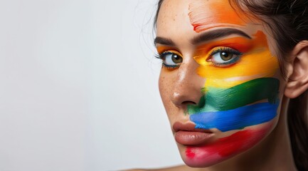 Wall Mural - A woman with colorful paint on her face. LGBT Pride.