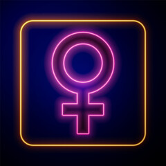 Wall Mural - Glowing neon Female gender symbol icon isolated on black background. Venus symbol. The symbol for a female organism or woman. Vector