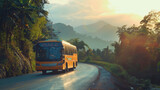 Fototapeta Młodzieżowe - Sunlit Thai tworow bus on scenic route, pristine 4K HD, tranquil rural Thailand view, no noise
