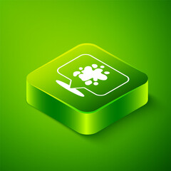 Wall Mural - Isometric Paint spray icon isolated on green background. Green square button. Vector