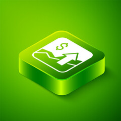 Canvas Print - Isometric Financial growth increase icon isolated on green background. Increasing revenue. Green square button. Vector