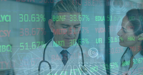 Poster - Image of data processing over two caucasian doctors