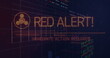 Image of red alert, graphs and financial data over navy background