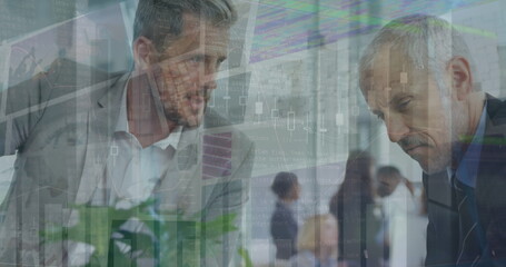 Poster - Image of data processing over caucasian business people in office