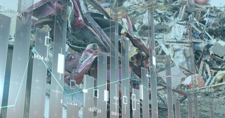 Poster - Image of graphs processing data over metal waste in reclamation yard