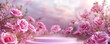 Rose spring flower Podium background product pink spring beauty stand display nature. generative ai
