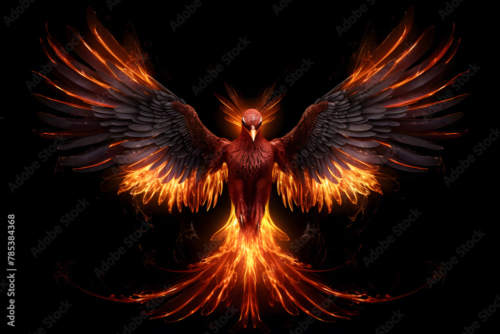 Phoenix fire bird with its wings spread out. A magical creature made of ...