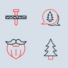 Poster - Set line Tree, Mustache and beard, and Metallic nail icon. Vector