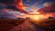 Fantasy landscape with road in the desert at sunset. 3D rendering